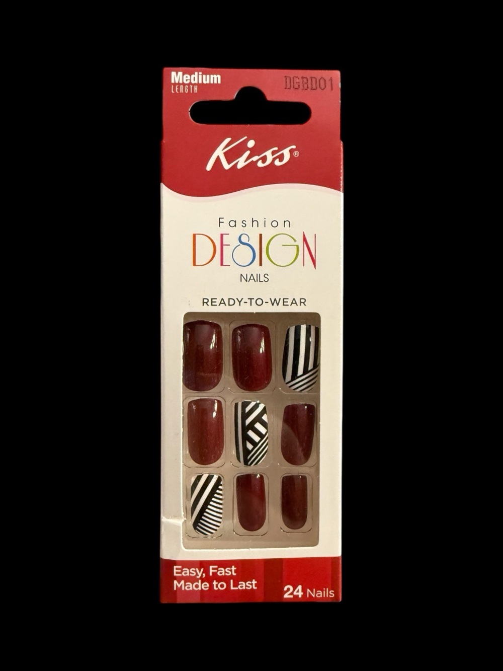 Kiss Red and Black Striped Ready-to-Wear Press-On Nails
